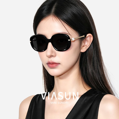 薇尚珍珠腿圆框墨镜女士太阳眼镜