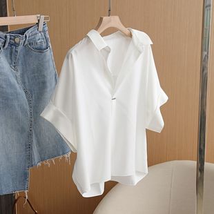 胖MMV领2 女衬衫 特大码 300斤短袖 高级感显瘦小众白色上衣 夏季 法式