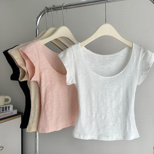 t恤女夏装 修身 竹节棉短袖 2025新款 上衣服潮ins 显瘦小个子短款 半袖