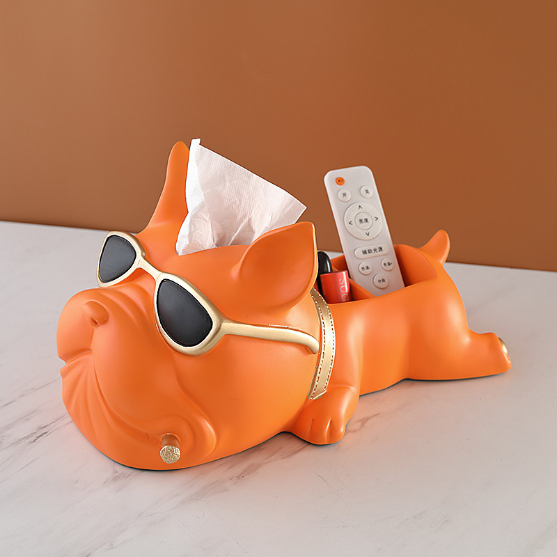 创意个性轻奢小狗狗纸巾盒摆件玄关客厅桌面茶几遥控器杂物收纳盒