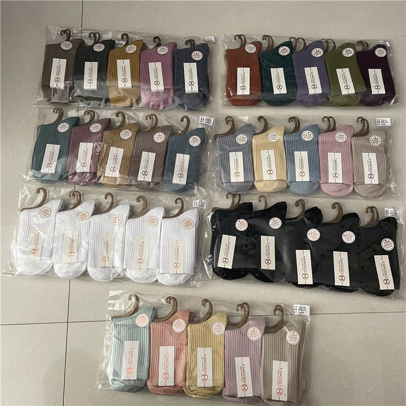 10双秋冬全棉女袜休闲商务纯色