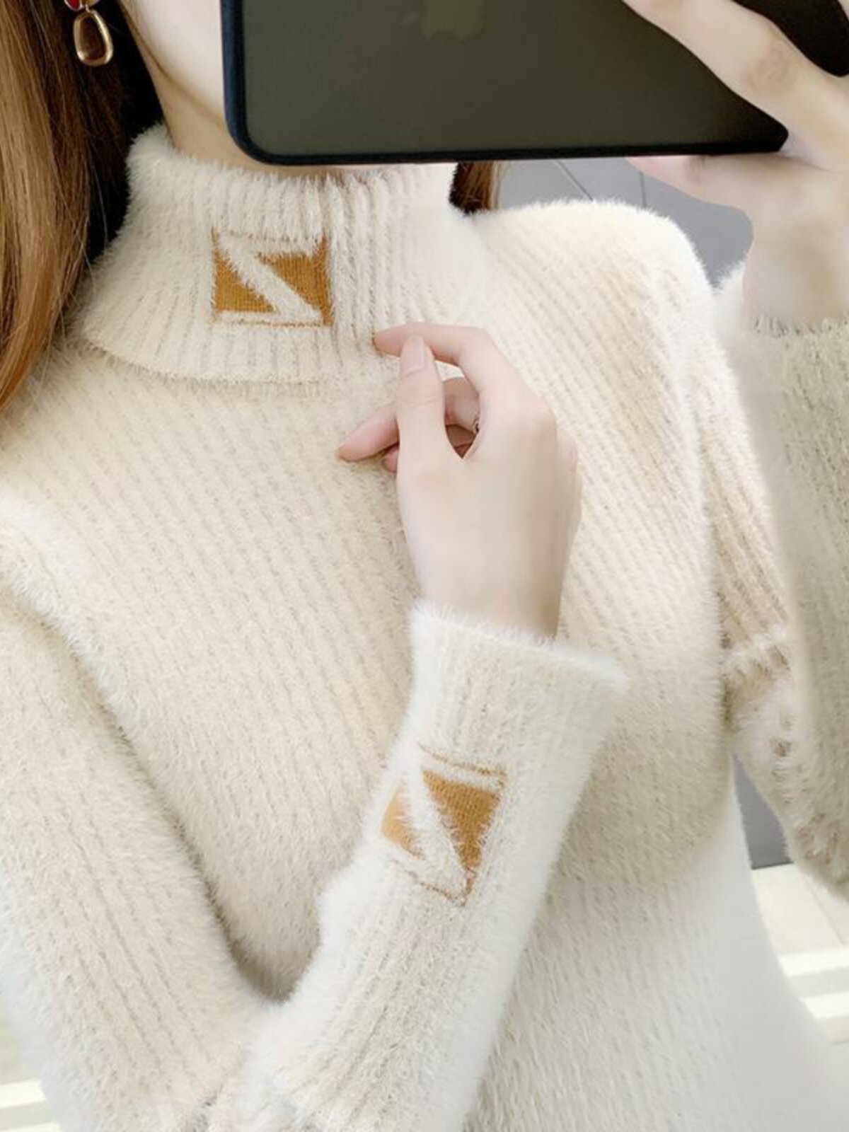 여성을 위한 모조 새 스타일 자카드 꽉 끼는 내부 더블 레이어 칼라 하이넥 니트 바닥 스웨터 세련되고 패셔너블