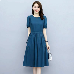韩版 减龄中长款 宽松收腰显瘦时尚 气质棉麻连衣裙2023新款 夏季 裙子