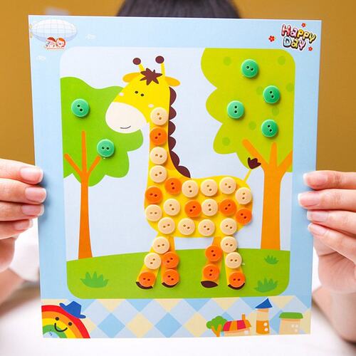diy纽扣画儿童贴画手工制作材料包3-6岁幼儿创意扣子画益智粘T340