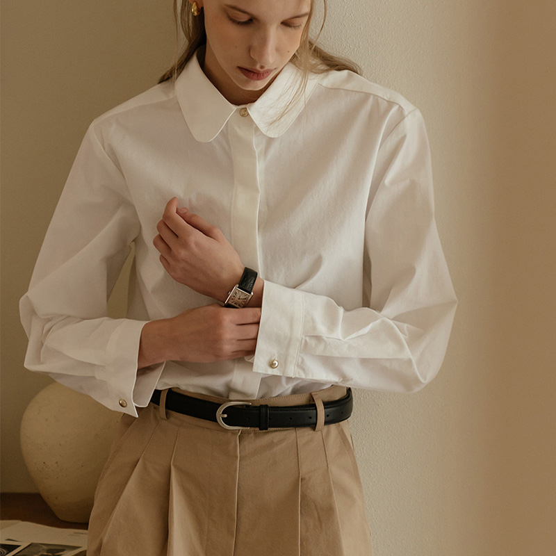 宽松通勤单排扣长袖正肩位衬衫