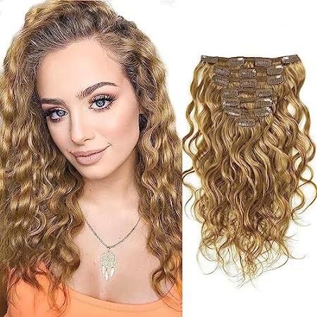 Lacerhair 18Inch Blonde Human Hair Extensions Curly Clip