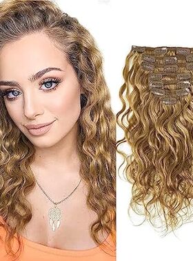 Lacerhair 18Inch Blonde Human Hair Extensions Curly Clip