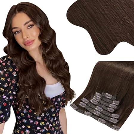 Moresoo Clip in Hair Extensions Real Human Hair Dark Brow