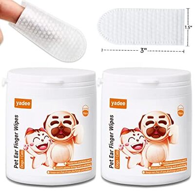 Dog Ear Finger Wipes， 100 Counts Ear Cleaner Wipes for Do