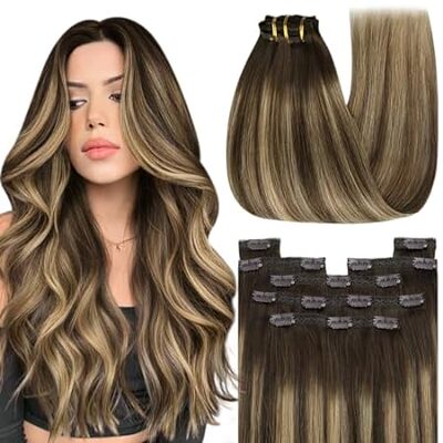 YoungSee Clip in Hair Extensions Balayage Brown Hair Exte