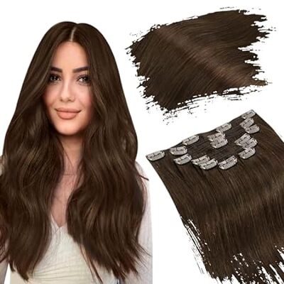Ugeat Clip in Hair Extensions Brown Real Hair Extensions