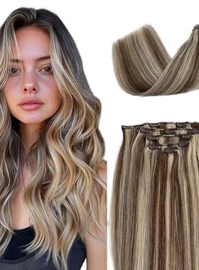 Clip in Hair Extensions Brown and Blonde Seamless Human H