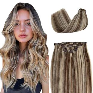Clip in Hair Extensions Brown and Blonde Seamless Human H
