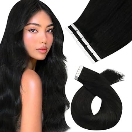 Moresoo Tape in Hair Extensions Black Human Tape in Hair