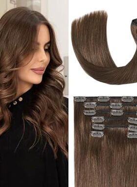 Medium Brown Hair Extensions Real Human Hair Clip in Hair