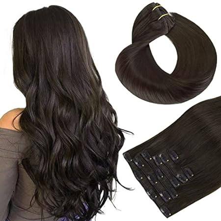 HOTBANANA Human Hair Clip in Hair Extensions， Dark Brown