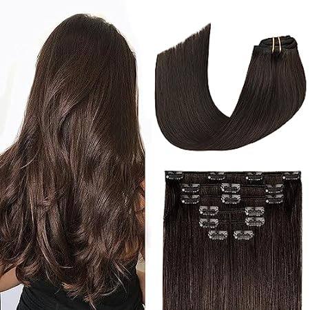 Aison Clip in Hair Extensions Real Human Hair 70G Dark Br
