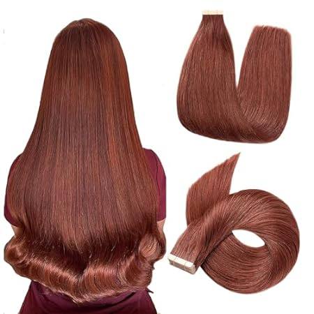 Human Hair Extensions Tape in Dark Auburn Tape in Hair Ex