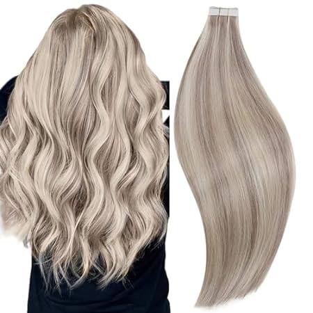 RUNATURE Human Hair Tape in Extensions Blonde Straight Ta