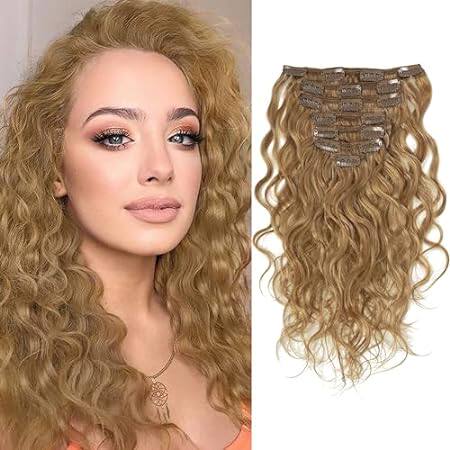 Caliee Hair 18Inch Curly Clip in Human Hair Extensions Na