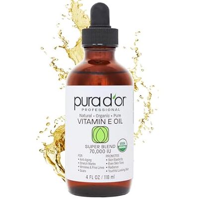 PURA D'OR 4 Oz ORGANIC Vitamin E Oil Blend 70，000 IU - 10
