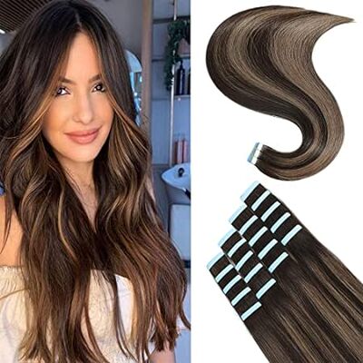 Tape in Hair Extensions Human Hair Ombre Dark Brown to Ch