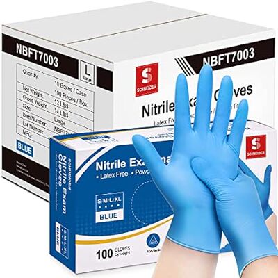 Schneider Nitrile Exam Gloves， Blue， 4 mil， Powder-Free，