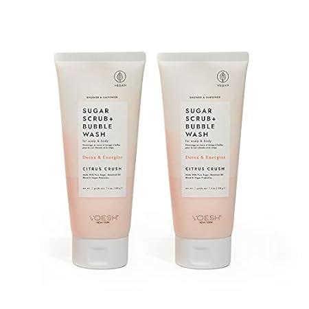 VOESH Sugar Scrub + Bubble Wash， Exfoliating Body Scrub &