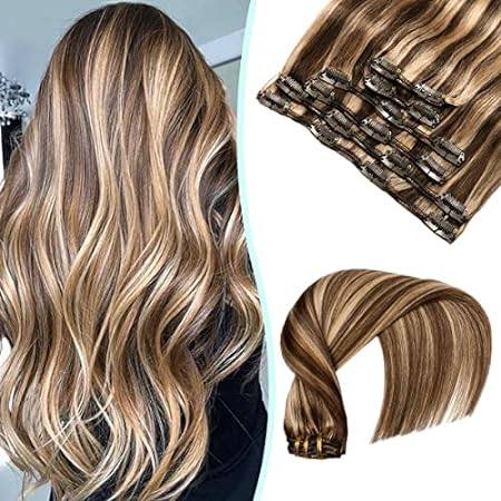 VINBAO Hair Extensions Clip in Human Hair Balayage Mixed