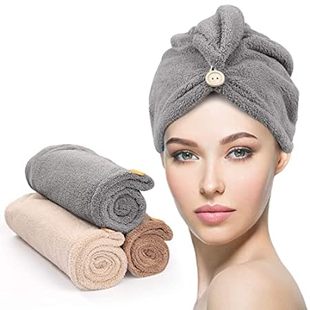YFONG Microfiber Hair Towel 3 Pack, Hair Towel with Butto