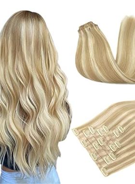 DOORES Hair Extensions Seamless Clip ins， Dark Blonde Hig