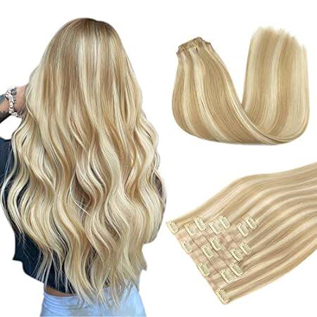 DOORES Hair Extensions Seamless Clip ins， Dark Blonde Hig