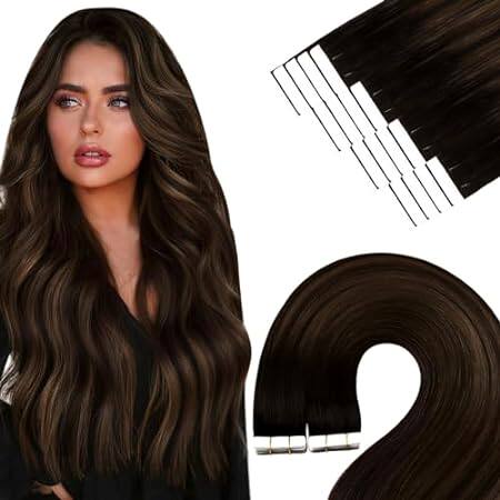 YoungSee Tape in Hair Extensions Human Hair Balayage Dark