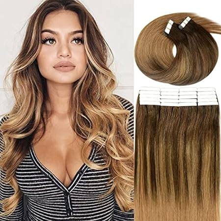 Caliee Brown Hair Extensions Tape in Human Hair B#4/27 Da