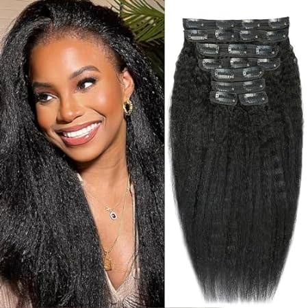 14 Inch Kinky Straight Clip in Hair Extensions Real Human