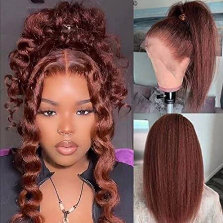 YIROO Hair Reddish Brown Kinky Straight Human Hair Wig 13