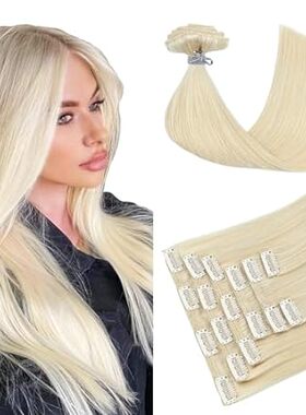 HUAYI Blonde Clip in Hair Extensions Real Human Hair 120g