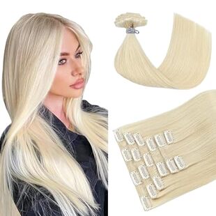HUAYI Blonde Clip in Hair Extensions Real Human Hair 120g