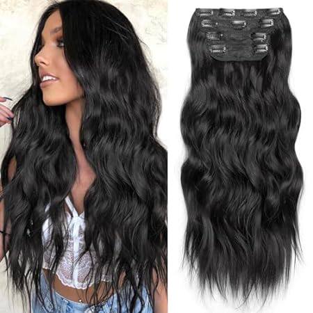 KooKaStyle Clip in Synthetic Hair Extensions Long Wavy 4P