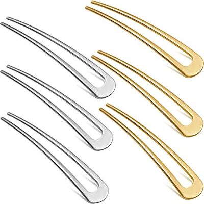6 Pieces French Hair Pins Simple Metal U Shaped Hairpins