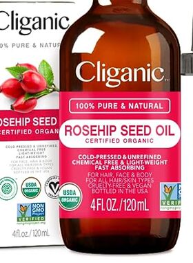 Cliganic Organic Rosehip Seed Oil for Face， 100% Pure | N