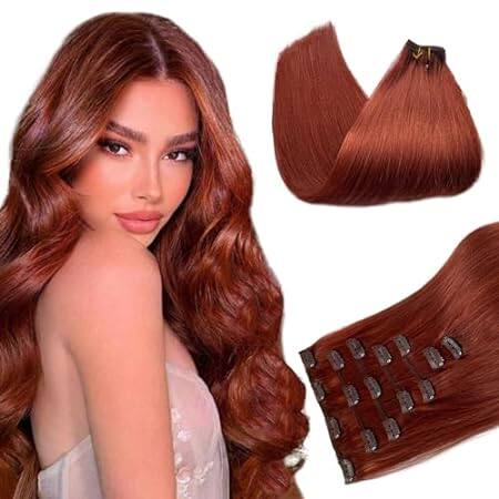 Human Hair Clip in Extensions 12inch Auburn Clip in Hair