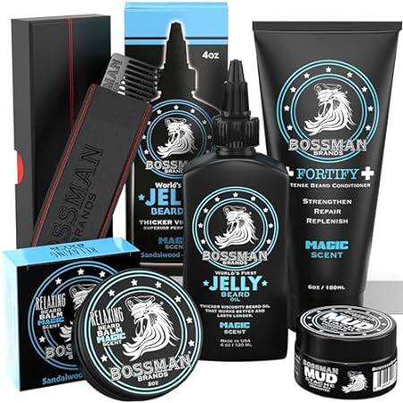 Bossman Complete Beard Kit - Men's Beard Oil Jelly， Forti