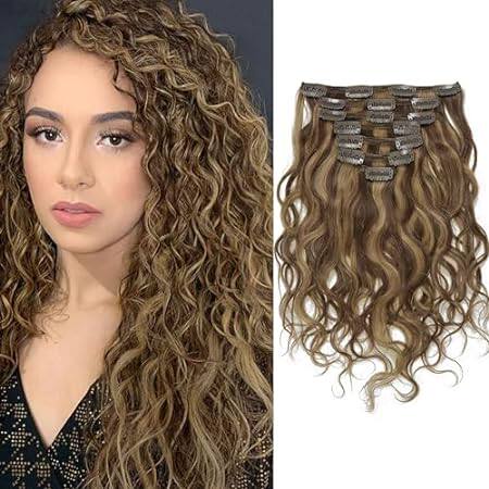 Caliee 16 inch Full Head Natural Wave Curly Clip in Human