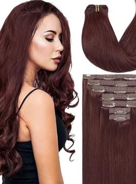Caliee Human Hair Extensions Clip ins Wine Red Extensions