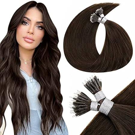 LaaVoo Nano Bead Hair Extensions Medium Brown Nano Ring H