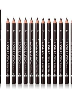 12 Pcs Dark Brown Eyebrow Pencil Eyeliner Makeup，Soft Tex