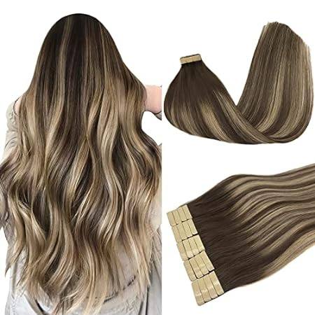 DOORES Tape in Human Hair Extensions Remy Balayage Chocol