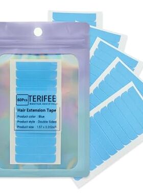 60PCS Hair Extension Tape，Blue Double Sided Tape in Human