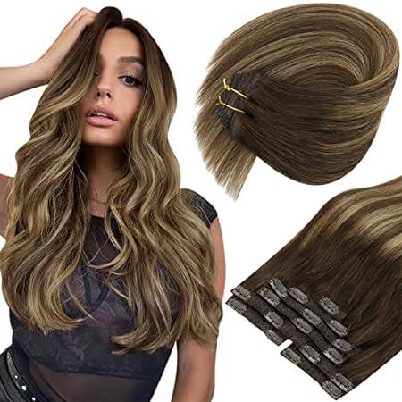 Sunny Clip in Real Human Hair Extensions Brown Balayage C